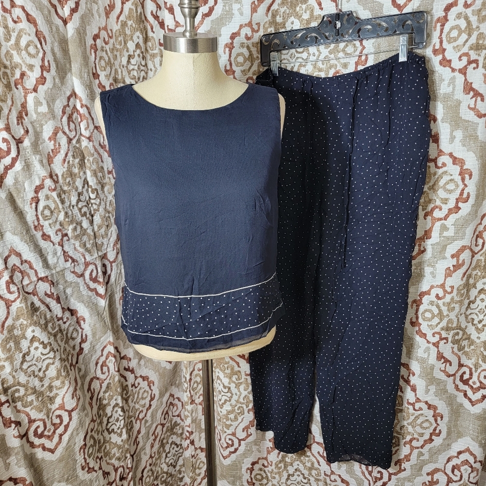 Talbots Silk Black Polkadot 2pc Set - image 2